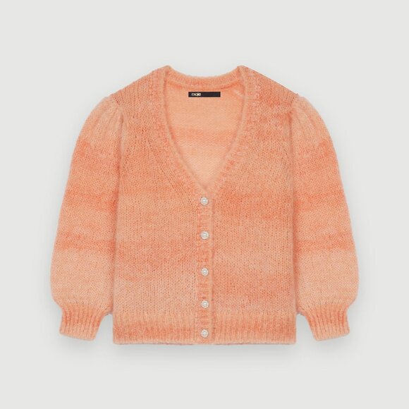 MAJE Mohair Cardigan Sweater Jewel Buttons Orange V-Neck 2 Medium 8 10 NWT - Picture 6 of 6